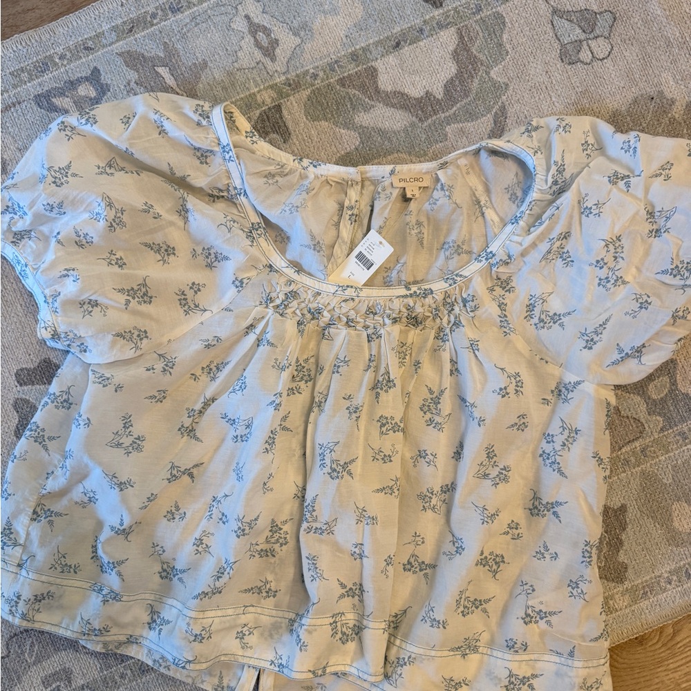 Pilcro women’s Floral Blouse in Blue and Cream